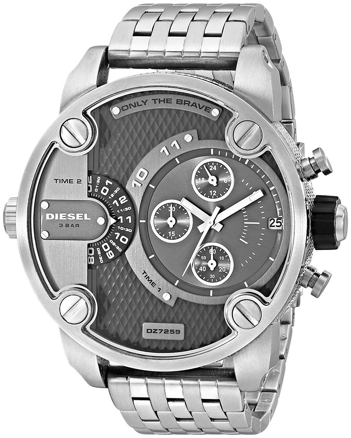 Diesel DZ7259 Little Daddy Chronograph Men's Watch – Black Dial & Silver Stainless Steel Strap